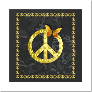 Luxury Golden Peace Symbol Butterfly 3D Graphic Posters and Art